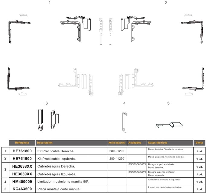 accesorios, aluminio, practicables, canal 16, practicables canal 16, practicable, kit practicable, cubrebisagras