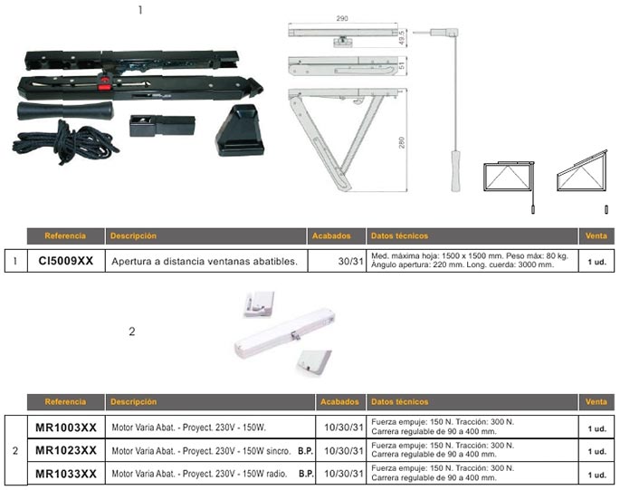 accesorios, aluminio, practicables, canal europeo, abatible, proyectante, motor, motor varia, varia, apertura a distancia