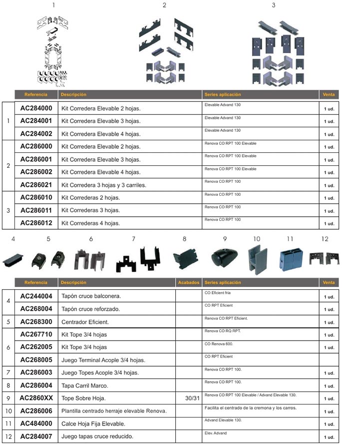 accesorios, aluminio, correderas, kit corredera, tapa estanqueidad, estanqueidad, kit, tope, tapa