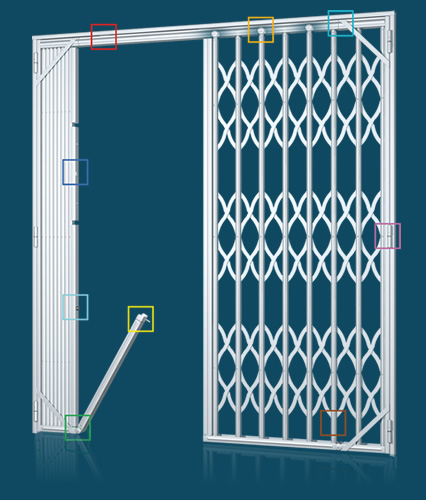 rejas de ballesta, rejas, ballestas, detalles diferenciales, rejas plegables, rejas de seguridad, rejas extensibles, rejas de acero