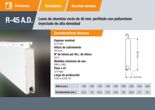 Persianas enrollables a medida en Aluminio o PVC