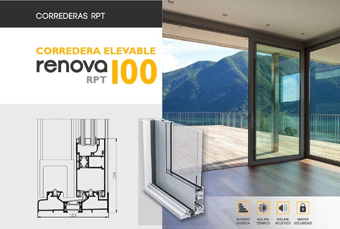 renova co elevable 100 rpt, elevable, co elevable 100 rpt, rpt, serie renova, correderas, barcelona, perfiles, aluminio, ventanas, balconeras