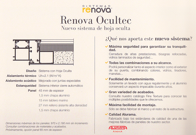 ocultec, renova ocultec rpt, ocultec 45 rpt, ocultec 70 rpt c16, rpt, serie renova, puertas entrada, hoja oculta, barcelona, puertas, aluminio