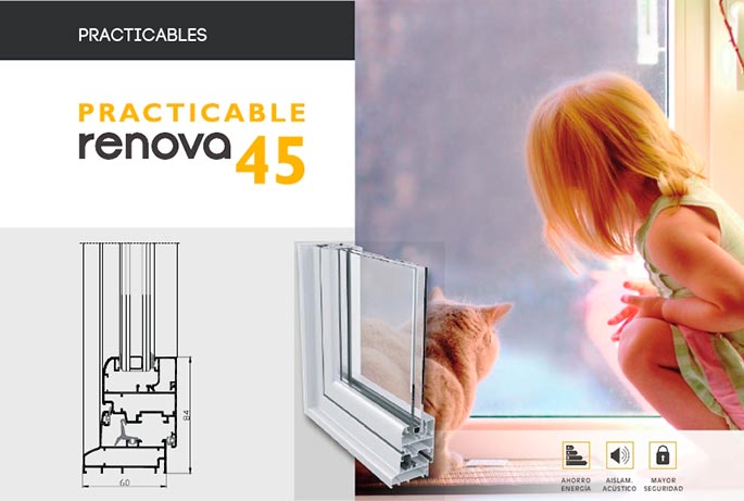 pr 45, serie renova, practicables, barcelona, perfiles, aluminio, ventanas, balconeras, perfiles practicables, sistemas renova, centro alum