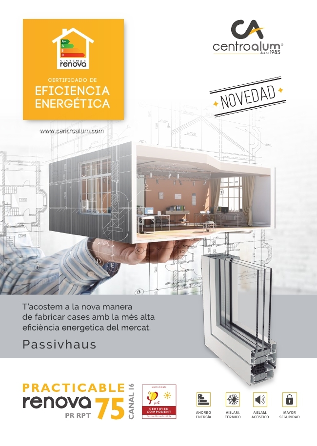 pr rpt 75 c16, canal 16, rpt, rpt 75, passivhaus, serie renova, practicables, barcelona, perfiles, aluminio, ventanas, balconeras, centro alum