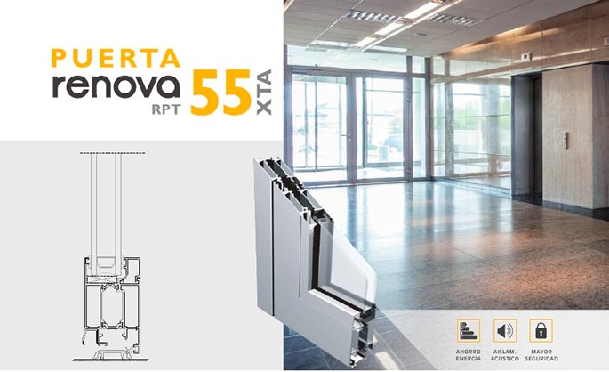 xta 55 rpt , xta 55, renova xta 55 rpt, serie renova, puertas entrada, barcelona, puertas, perfiles, aluminio, coplanar, perfiles puertas