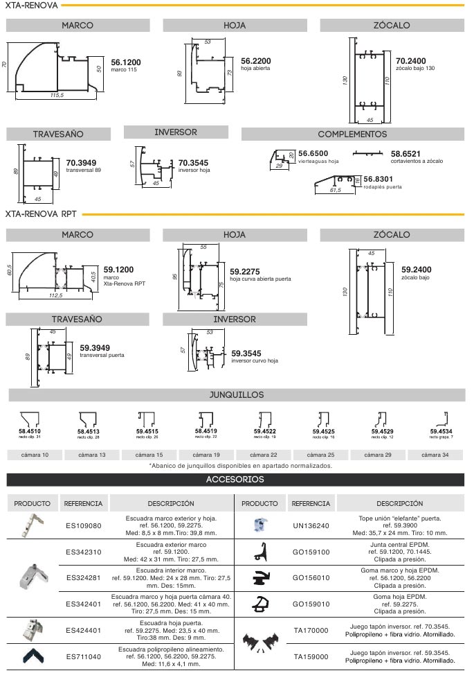 xta renova rpt, xta rpt, xta, rpt, serie renova, perfiles, accesorios, puertas entrada, barcelona, puertas, aluminio, puertas vaiven, renova